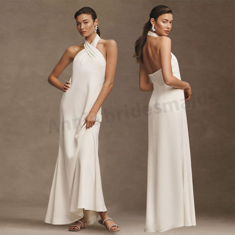 Satin Semi Formal White High-grade Dress