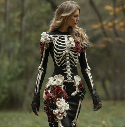 Beautiful Ball Gown Formal Skeleton Bones Halloween Dress