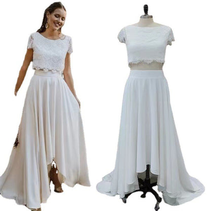Two-piece Lace And Satin Wedding Dress With A Back Slit