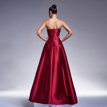 Elegant Long Formal Red Dress With Bow