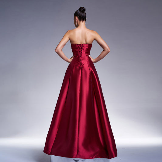Elegant Long Formal Red Dress With Bow