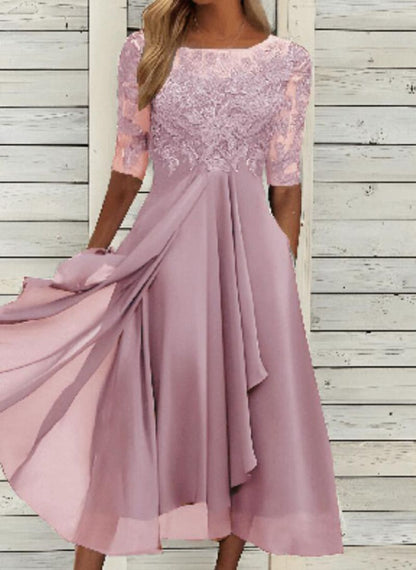 Chiffon Stitching Lace Hollow-out Bridesmaid Evening Dress