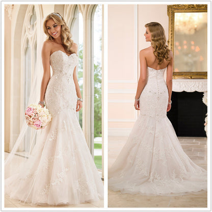 Square Neck Long Sleeve Wedding Dress - Vintage Tulle A-Line Bridal Gown.