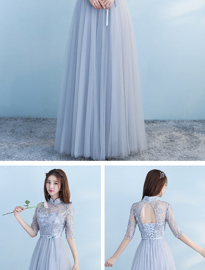 Long Bridesmaid Blue Wedding Party Dress