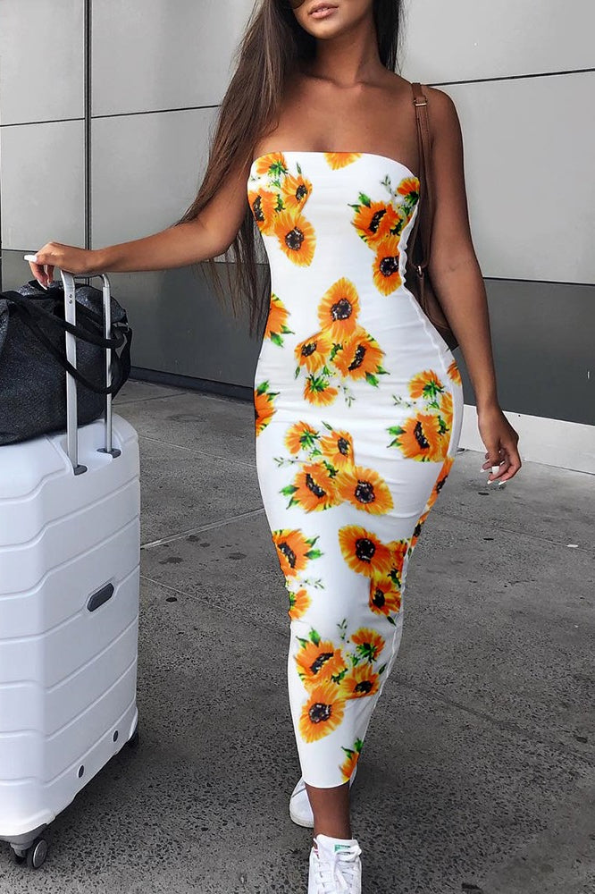 White sunflower print dress