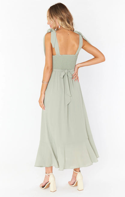 Women's Summer Elegant Square Neck Ruffle Split Midi Formal Dress