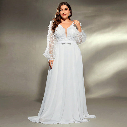 Elegant Wedding Waist Trimming Loose V-neck Dress