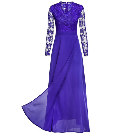 High Waisted Lace Long Sleeve Formal Bridesmaid Dress