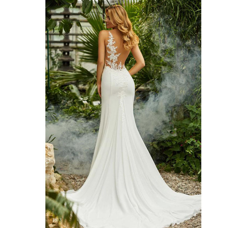 Off-the-Shoulder Lace Ball Gown Wedding Dress with Long Tulle Train.