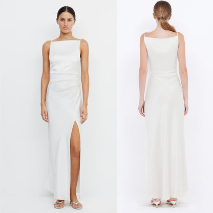 Satin Semi Formal White High-grade Dress