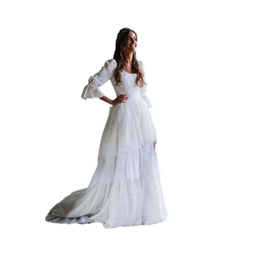 Long Sleeve Boho Chic Lace Wedding Dress