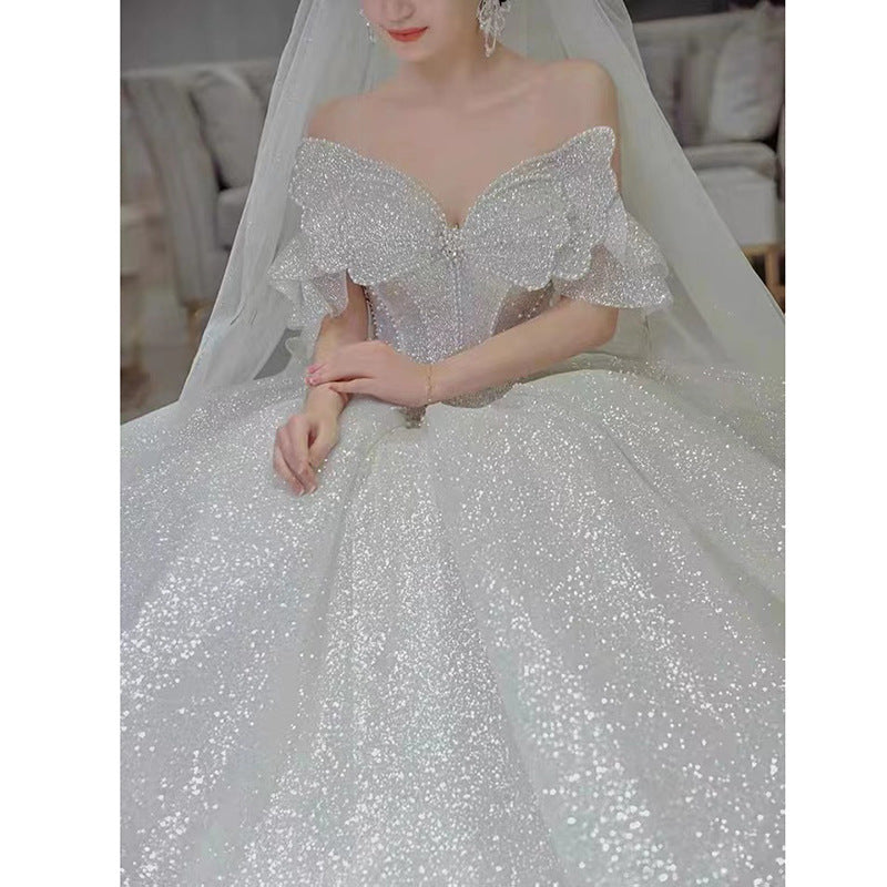 Butterfly Big Bow Glamorous Ball Gown Tube Top Wedding Dress