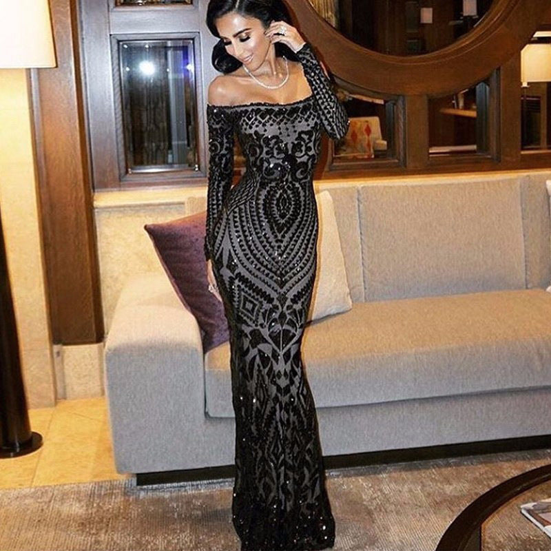 One word neck dress banquet evening dress
