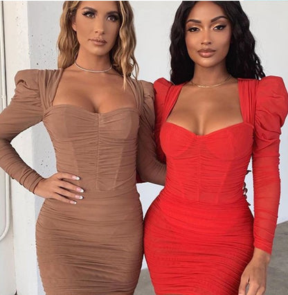 Mesh square neck dress