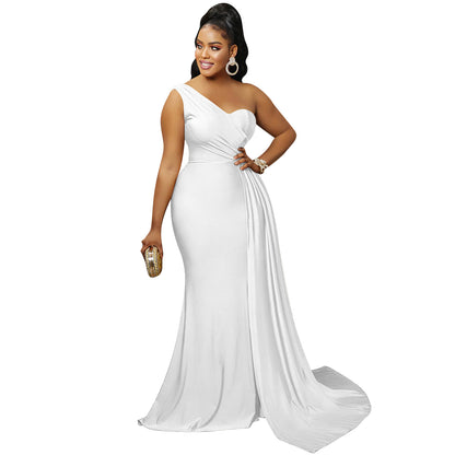Solid-color Party Bodycon One-shoulder Sleeve Dress