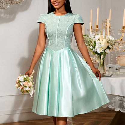 Summer Round Neck Rose Jacquard Bridesmaid Dress
