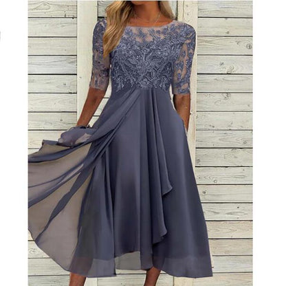 Chiffon Stitching Lace Hollow-out Bridesmaid Evening Dress