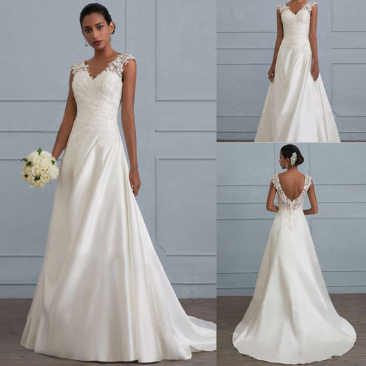 Royal Off-the-Shoulder Satin Wedding Dress with Dramatic Royal Train.