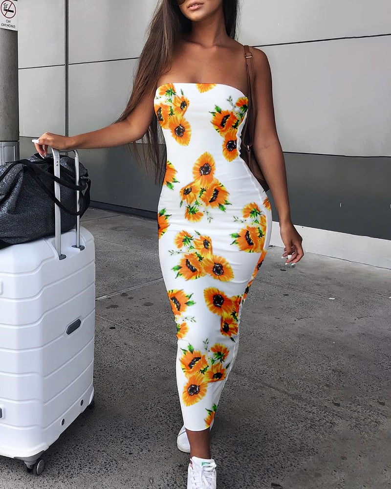 White sunflower print dress