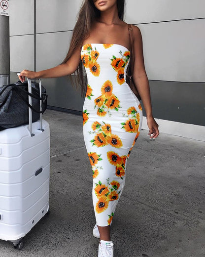 White sunflower print dress