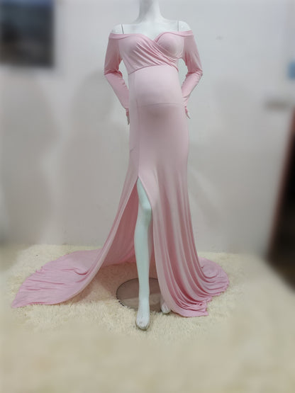 Slit Hem Tail Long Maternity Photography Dress