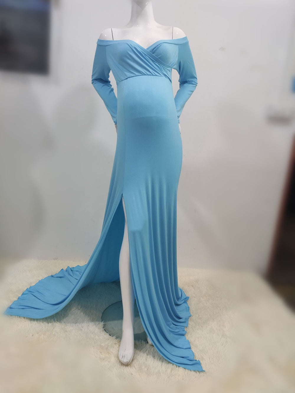 Slit Hem Tail Long Maternity Photography Dress