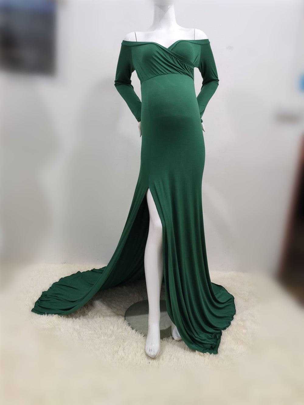 Slit Hem Tail Long Maternity Photography Dress