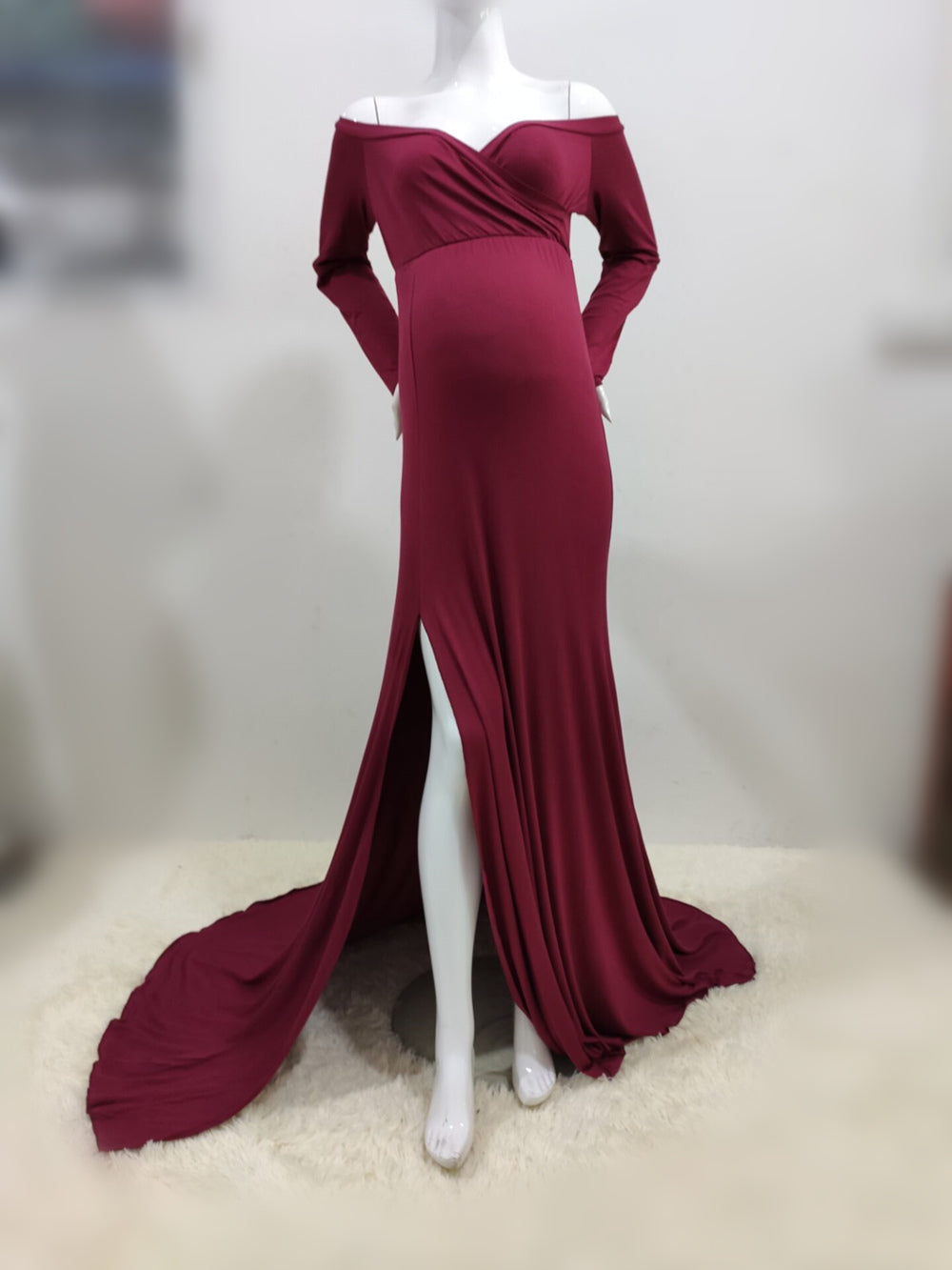 Slit Hem Tail Long Maternity Photography Dress