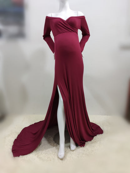 Slit Hem Tail Long Maternity Photography Dress