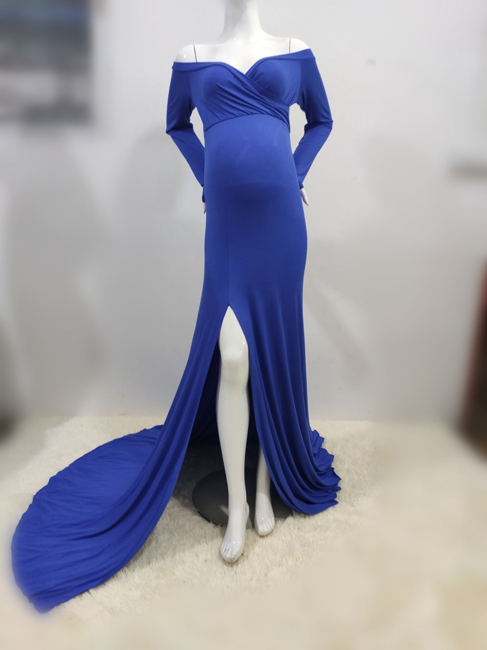 Slit Hem Tail Long Maternity Photography Dress