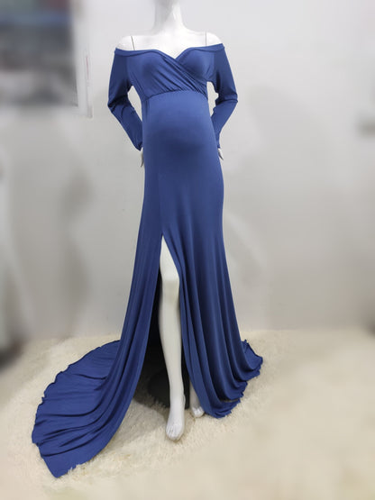Slit Hem Tail Long Maternity Photography Dress