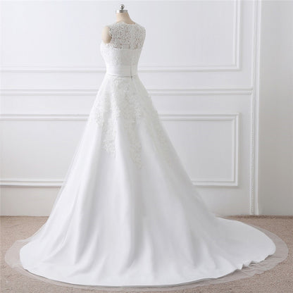 2-in-1 Convertible Wedding Dress with Detachable Tulle Train & Lace Mini.