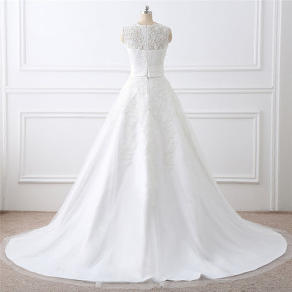 2-in-1 Convertible Wedding Dress with Detachable Tulle Train & Lace Mini.