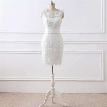 2-in-1 Convertible Wedding Dress with Detachable Tulle Train & Lace Mini.