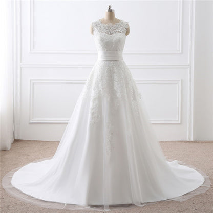 2-in-1 Convertible Wedding Dress with Detachable Tulle Train & Lace Mini.