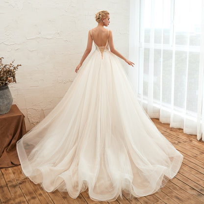 Starry Sky Luxury ig Tail Is Thin Backless Dream Master Wedding Dress