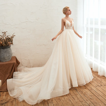 Starry Sky Luxury ig Tail Is Thin Backless Dream Master Wedding Dress