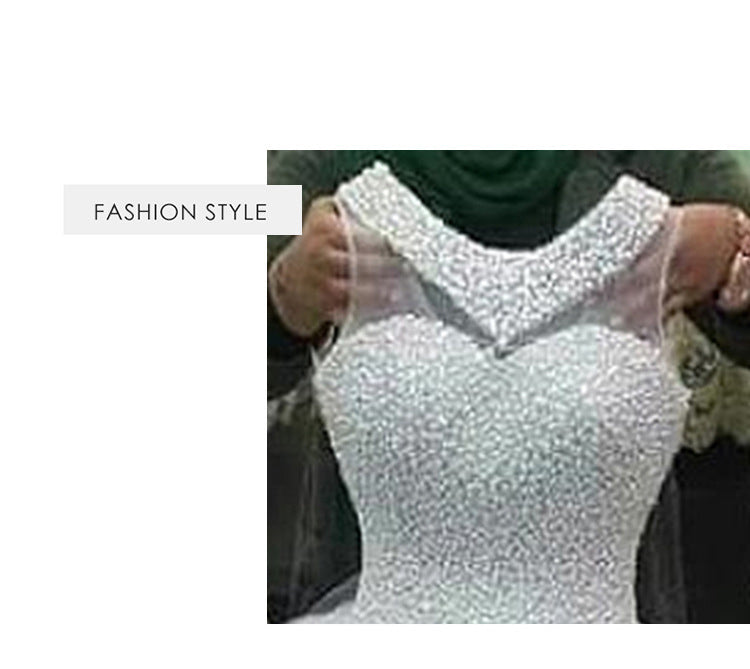 Luxury Beaded Pearl Wedding Dress | Royal Princess Tulle Ball Gown.
