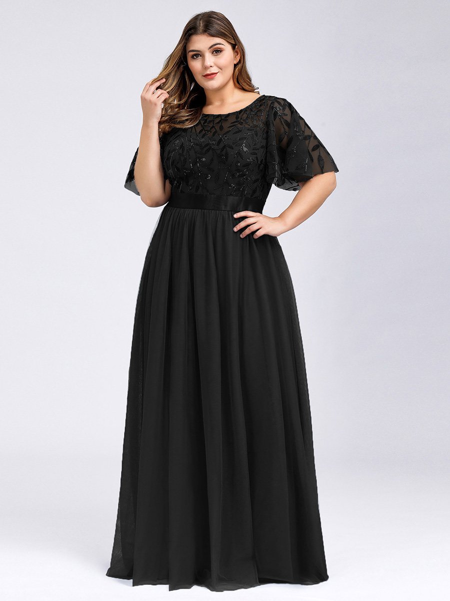 Plus Size Bridesmaid Dress Sequin Mesh Annual Party Banquet Adult Ceremony Evening Dress