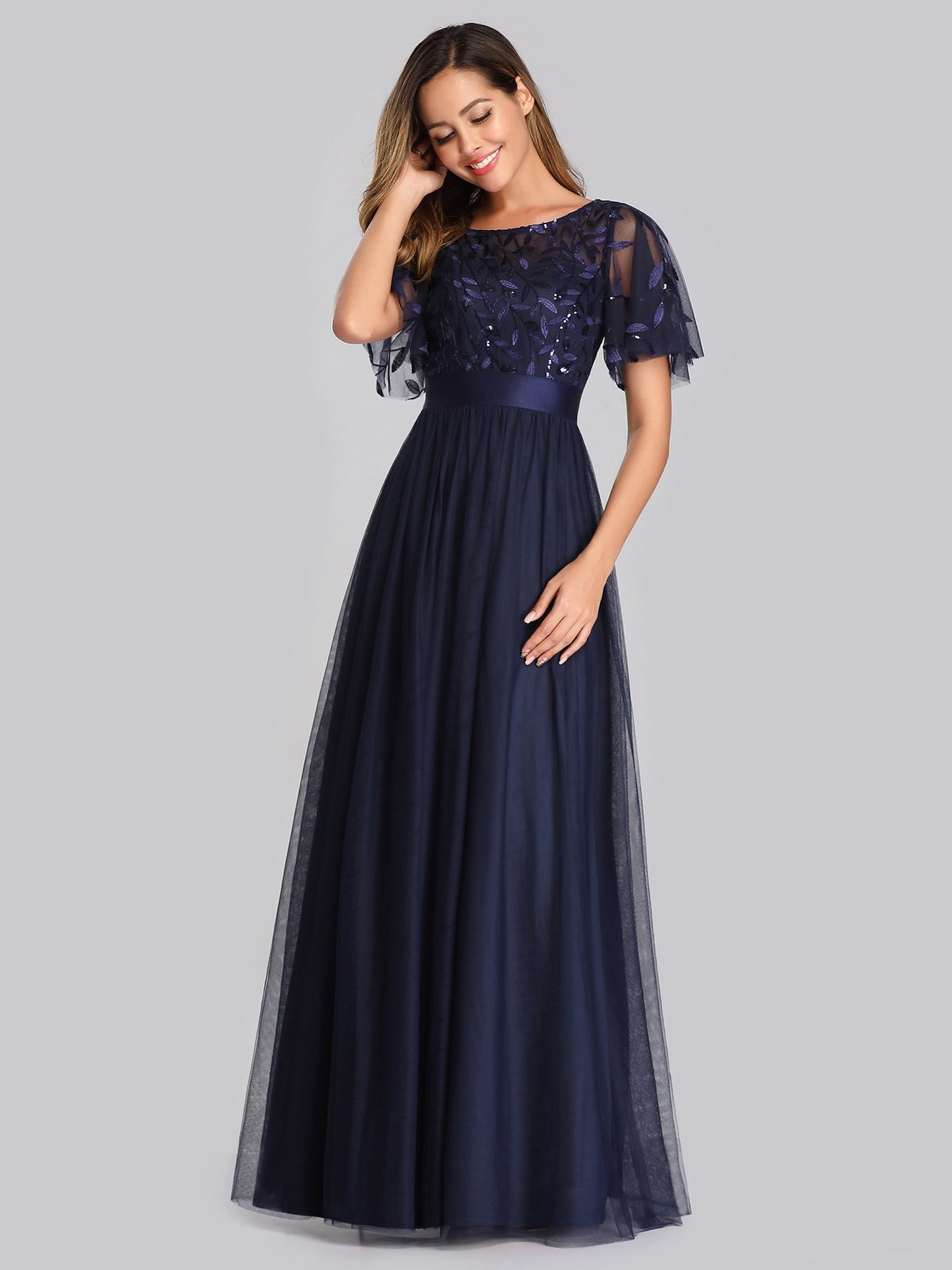 Plus Size Bridesmaid Dress Sequin Mesh Annual Party Banquet Adult Ceremony Evening Dress