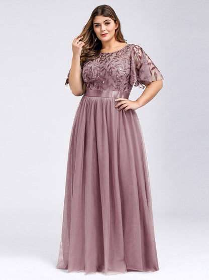 Plus Size Bridesmaid Dress Sequin Mesh Annual Party Banquet Adult Ceremony Evening Dress