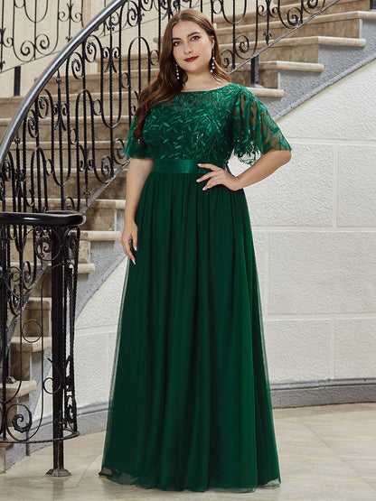 Plus Size Bridesmaid Dress Sequin Mesh Annual Party Banquet Adult Ceremony Evening Dress