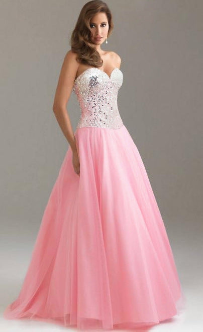 Sequins Fight Reception Waist Tube Top Dress Long Evening Dress