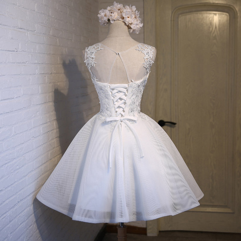 Sleeveless Tulle Homecoming Dress - Short White Formal Graduation Gown