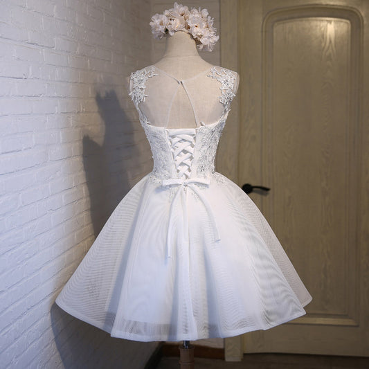 Sleeveless Tulle Homecoming Dress - Short White Formal Graduation Gown