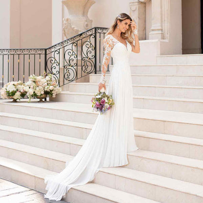 Elegant Lace Mermaid Wedding Dress with Sheer Illusion Back and Train.