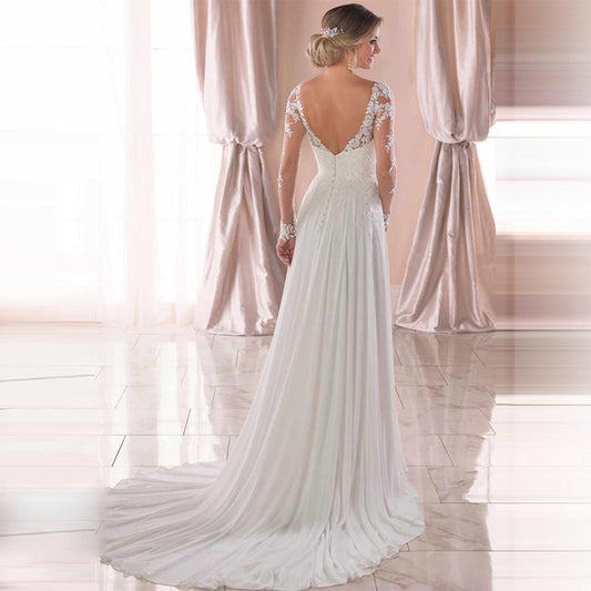 Elegant Lace Mermaid Wedding Dress with Sheer Illusion Back and Train.
