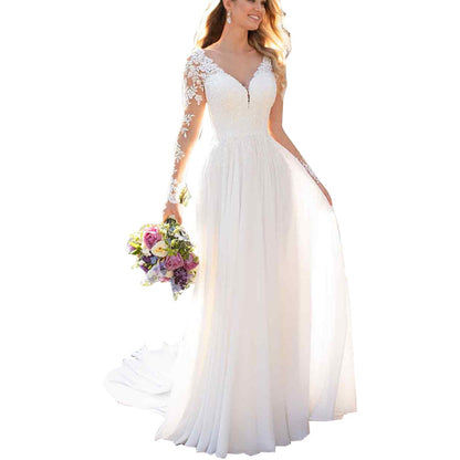 Elegant Lace Mermaid Wedding Dress with Sheer Illusion Back and Train.