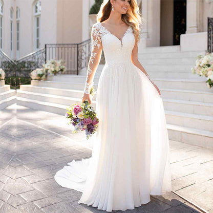 Elegant Lace Mermaid Wedding Dress with Sheer Illusion Back and Train.