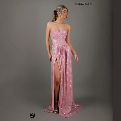 Sequin Maxi Ball Gown Prom Dress Slit Dress